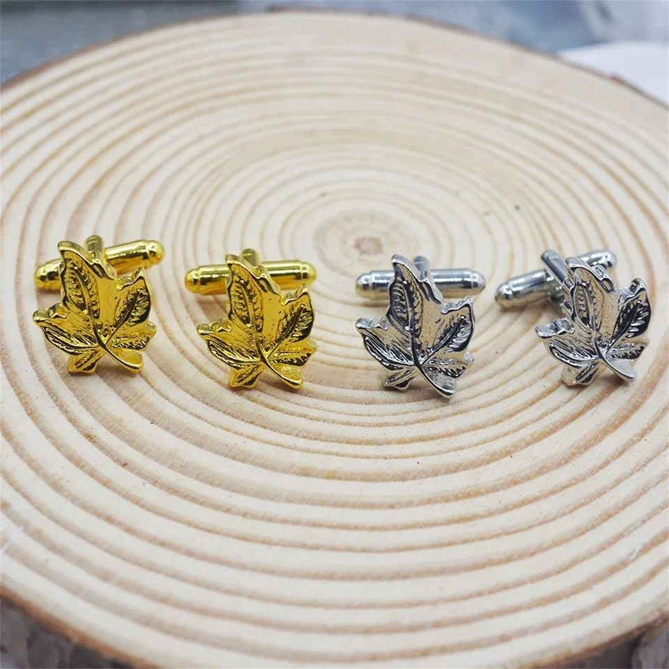 

2Pcs Maple Leaf Solid Color Cufflinks Fashion Alloy Plant Cufflinks Men's Shirt Button Party Jewelry
