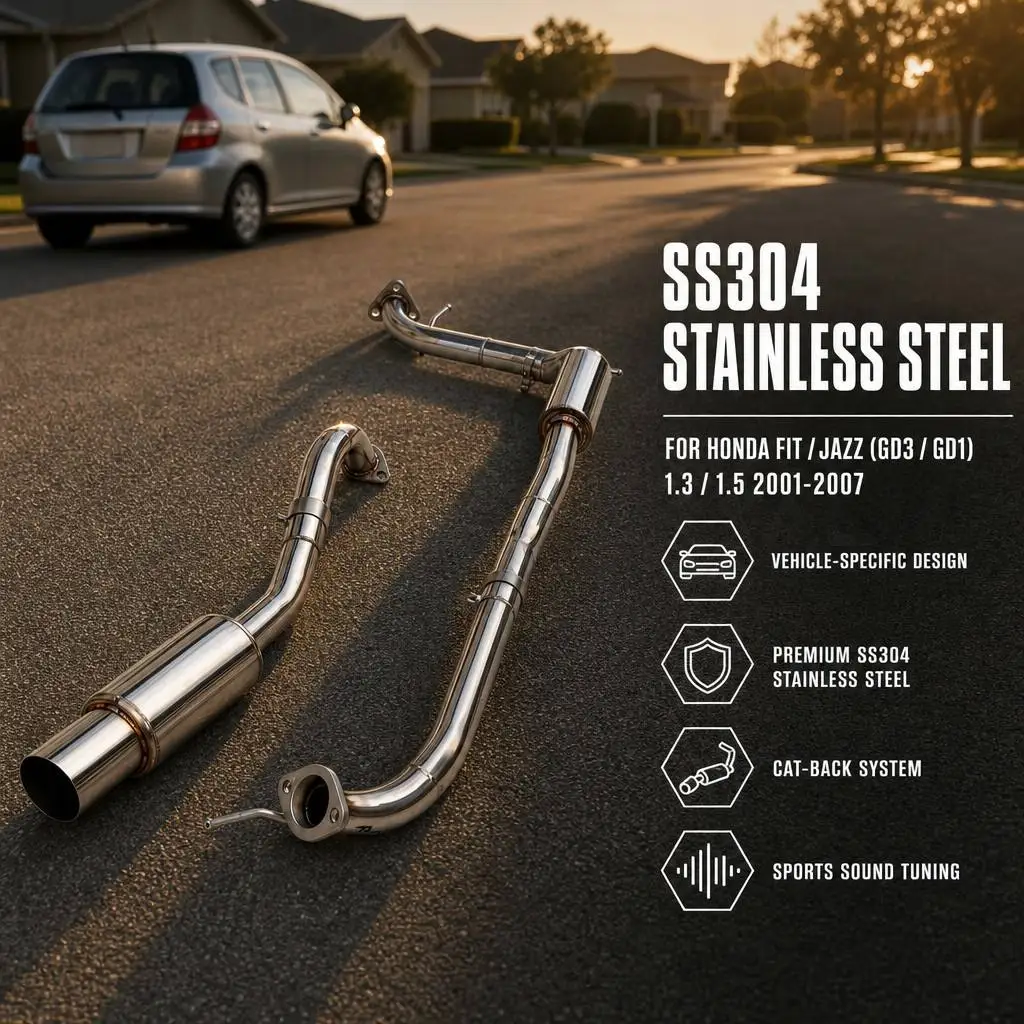 For Honda Fit/Jazz GD3/GD1(1.5 /1.3)2001-2007 Mid to Late Stage Exhaust, SS304stainless Steel, High-performance Cat Back Exhaust