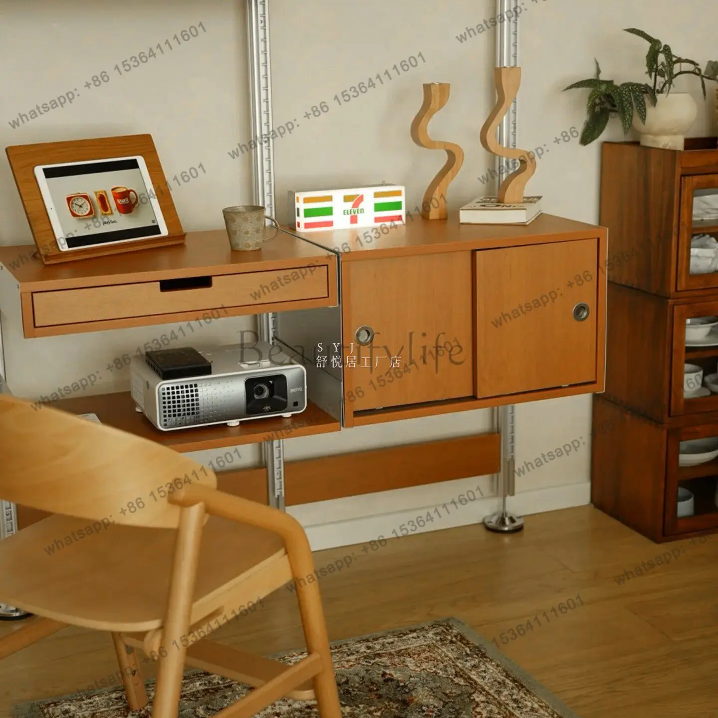 Medieval Creative Solid Wood Household Track Shelf Storage Shelf
