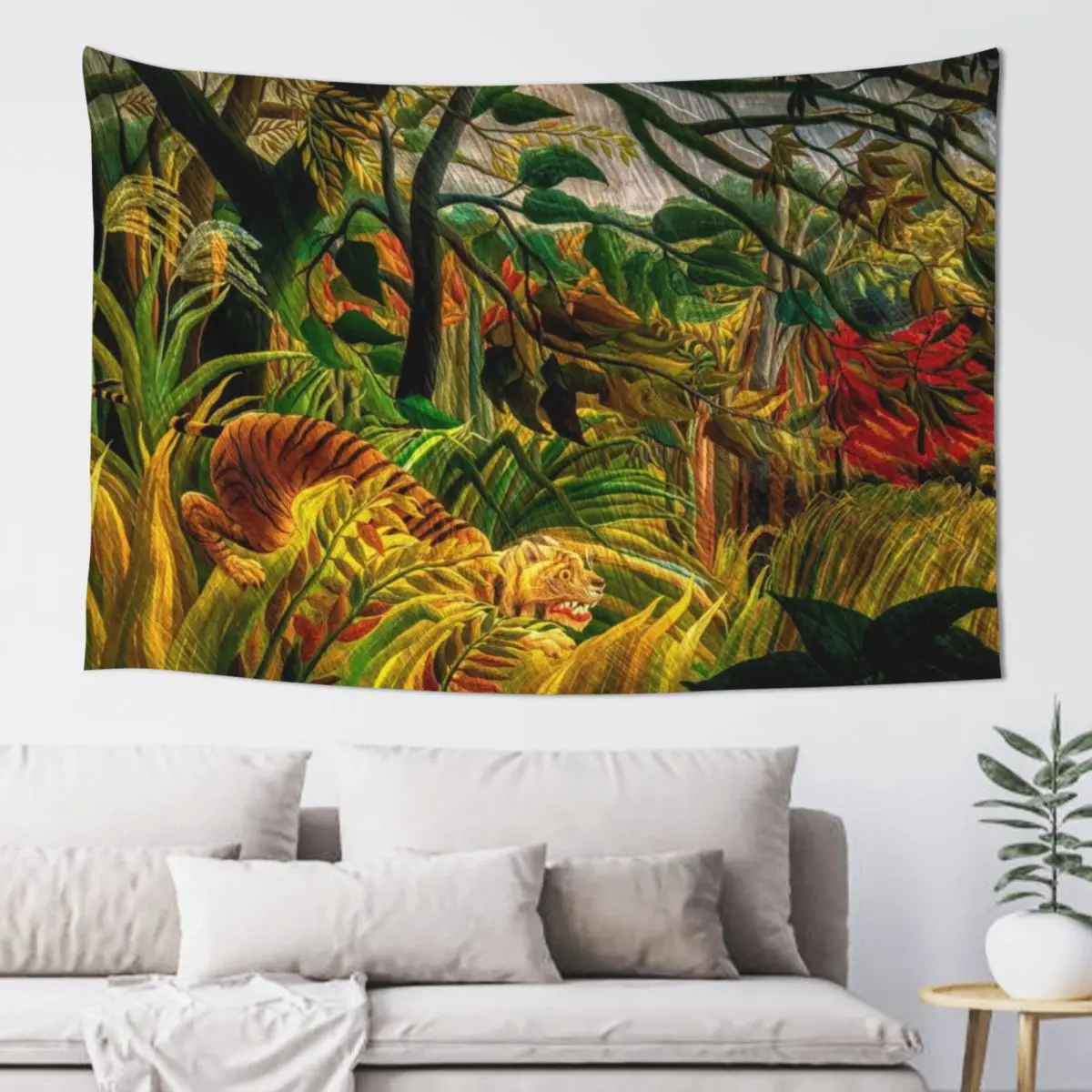 

Tiger in a Tropical Storm by Henri Rousseau Tapestry Wall Carpet Decor For Room Tapestry