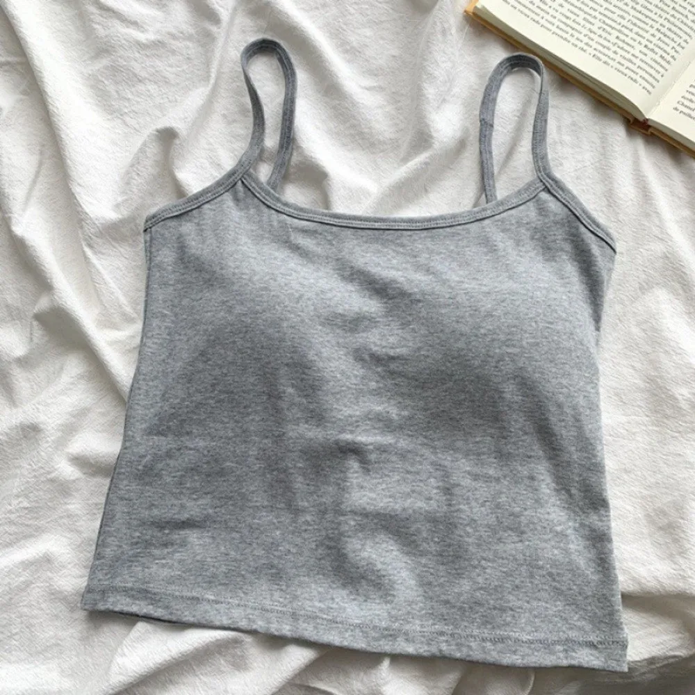 Spaghetti Straps Women Camisole Slim Fit with Chest Pad Spaghetti Straps Tank Top Sleeveless Built-in Chest Pad Vest