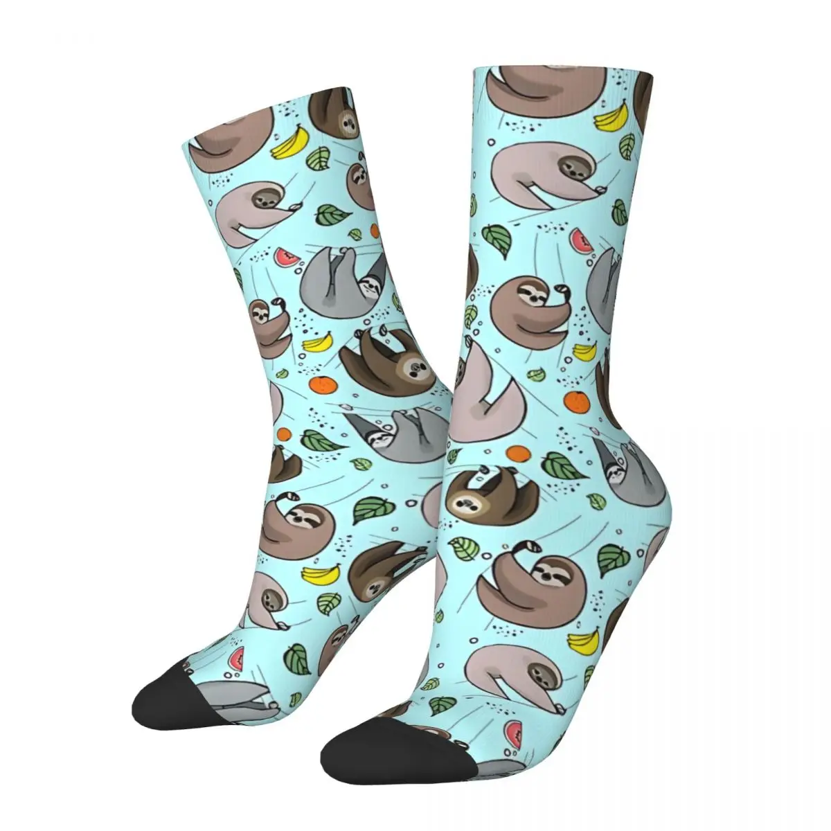 Funny Crazy Sloths In Blue Sock for Men Hip Hop Vintage Sloth Seamless Pattern Printed Crew Sock Novelty Gift official-website