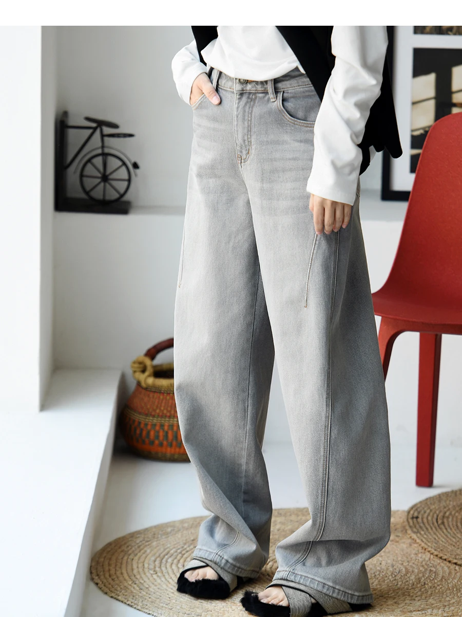 

Повседневные широкие джинсы-бананы, женские осенние сезонные износостойкие утягивающие универсальные джинсовые брюки с разрезом по бокам, свободный крой