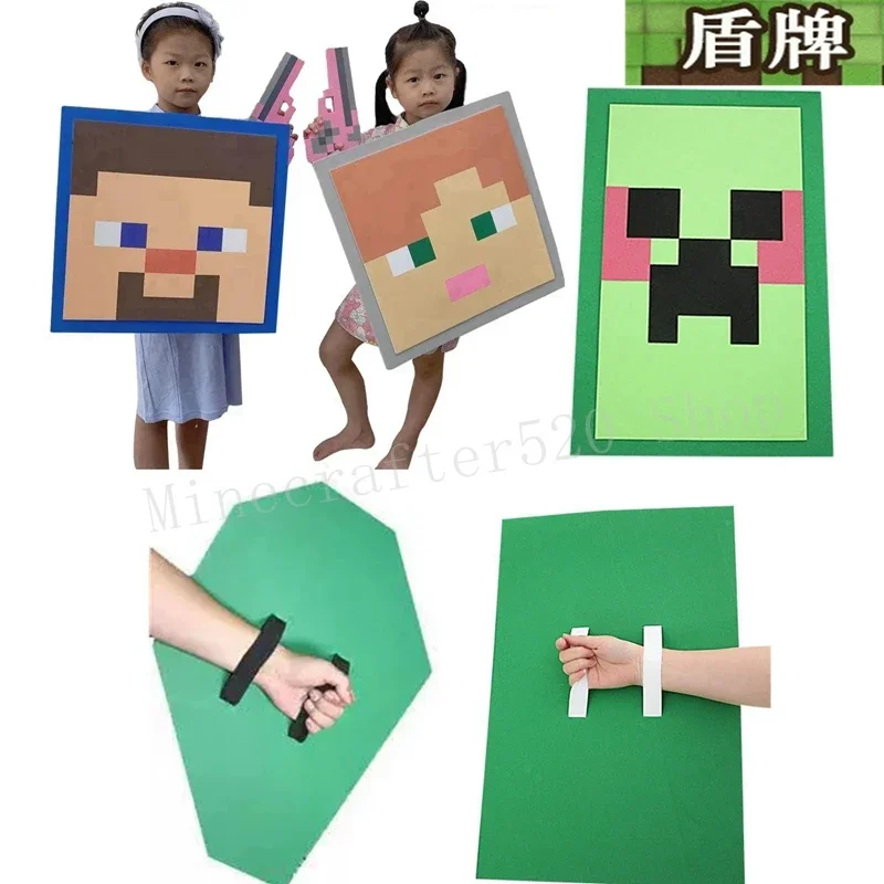 Игровой щит Minecraft 2026: Крипер, Стив, Алекс, Мой Мир. Модель игрушечного щита из алмазной пены. Реквизит для активного отдыха на природе. Подарок для детей.