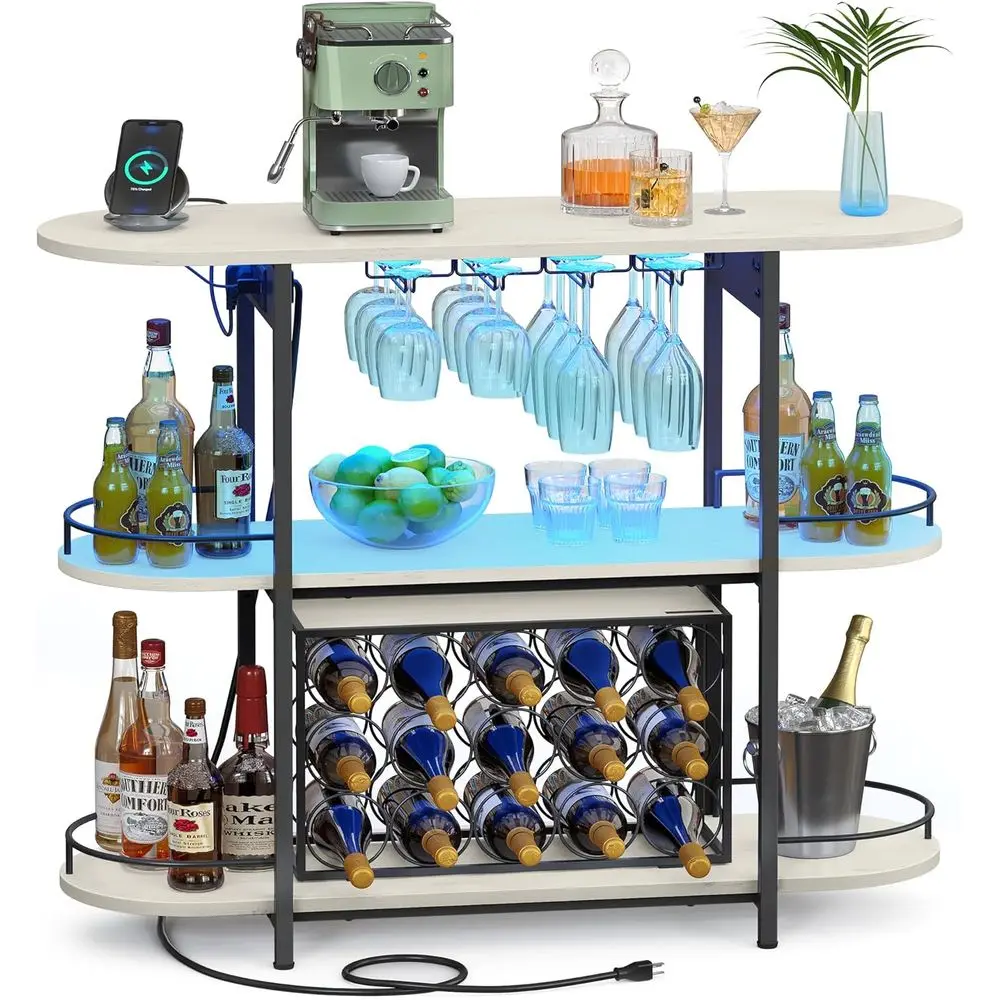 

Барный шкаф со светодиодной подсветкой и розетками, отдельно стоящий шкаф для кофе-бара, винный шкаф, подставка для вина, держатель для бокалов, мини-бар или шкаф для алкоголя.