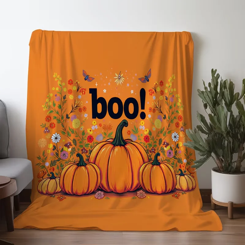 Halloween Boo Pumpkin Bat Throw Blanket Soft Cozy Warm Blanket For Sofa Bed Fall Holiday Decor Halloween Party
