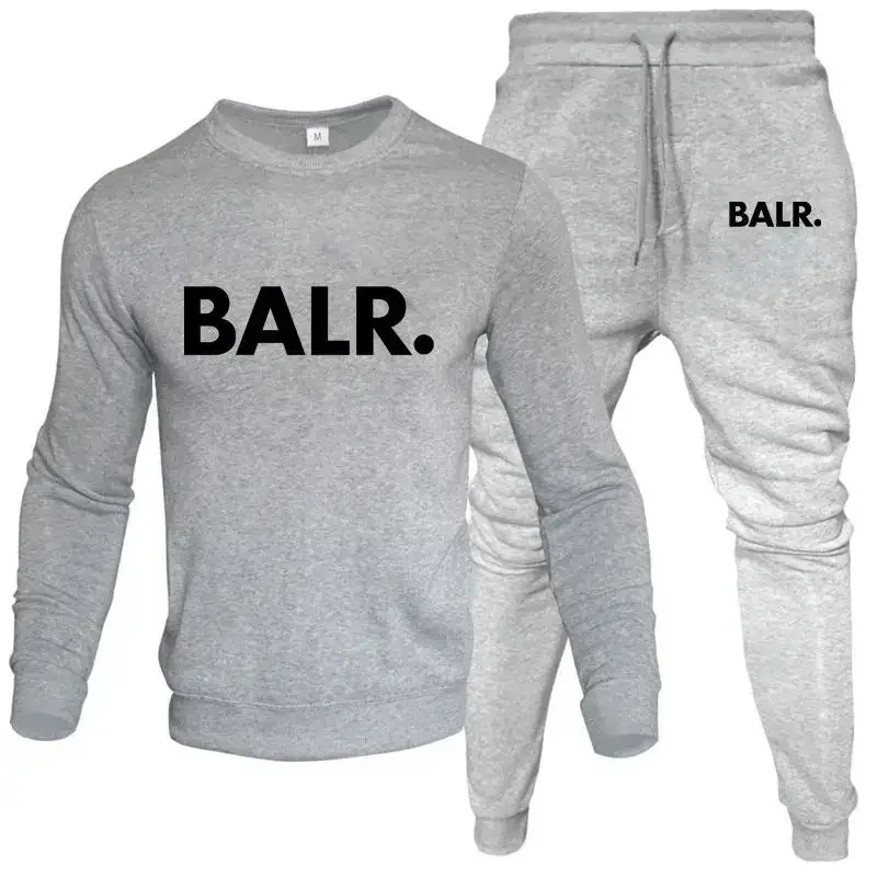 

Men's two-piece outdoor round neck long sleeved pants cartoon BALR print with plush fashion autumn men's O-neck sweatshirt sport