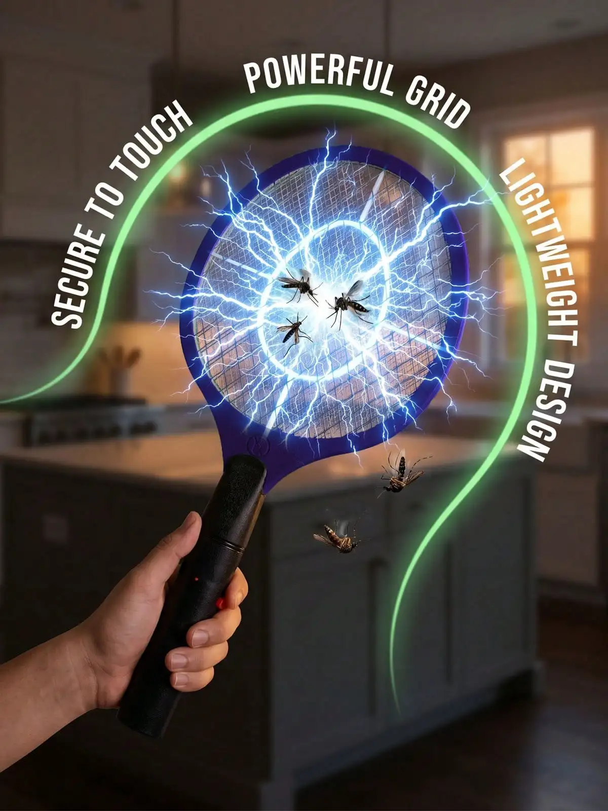 Electric Fly Swatter Bug Zapper Battery Operated Mosquito Killer Racket For Indoor Outdoor, Camping Travel Pest Control