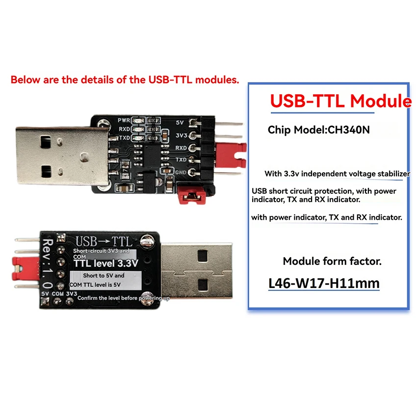 1pc USB-to-TTL Module CH340N Chip Board with Independent 3.3V Regulated Power Supply Hardware Convertor with TXD/RXD/GND Pins