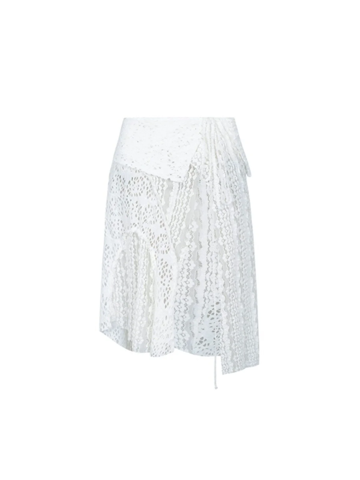 Bohemian Style Lace Asymmetrical Skirt Romantic Drifting Short Skirt Vintage Midi Skirt Korean Version Polyester Material