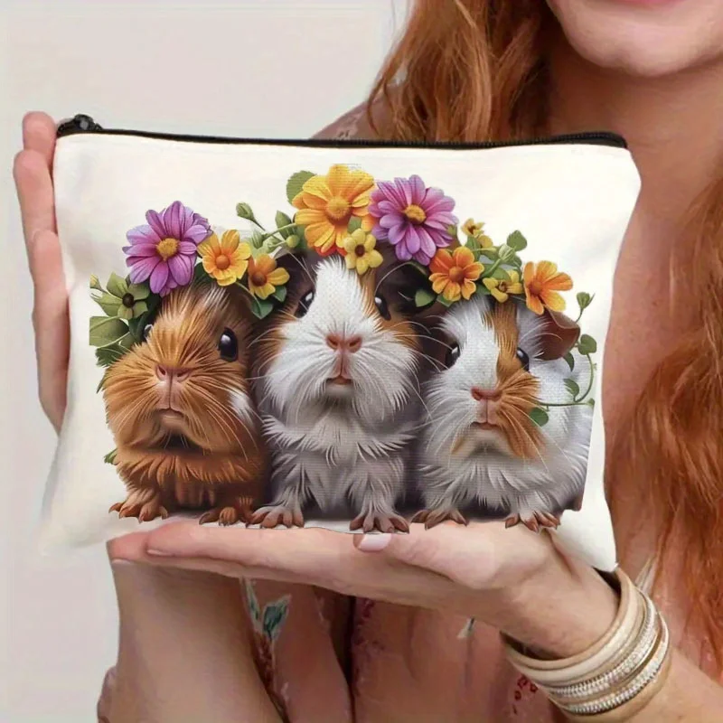 A cosmetic bag with rabbit pattern-cute multifunctional zipper handbag, jewelry storage bag