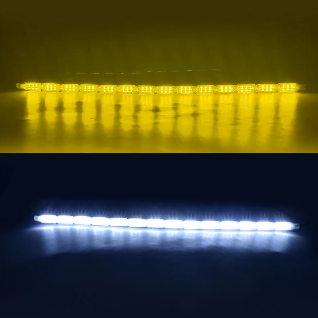 2Pcs 14 LED Switchback Car Flexible Strip Light DRL Sequential Turn Signal Lamp fit for most 12~24V vehicles