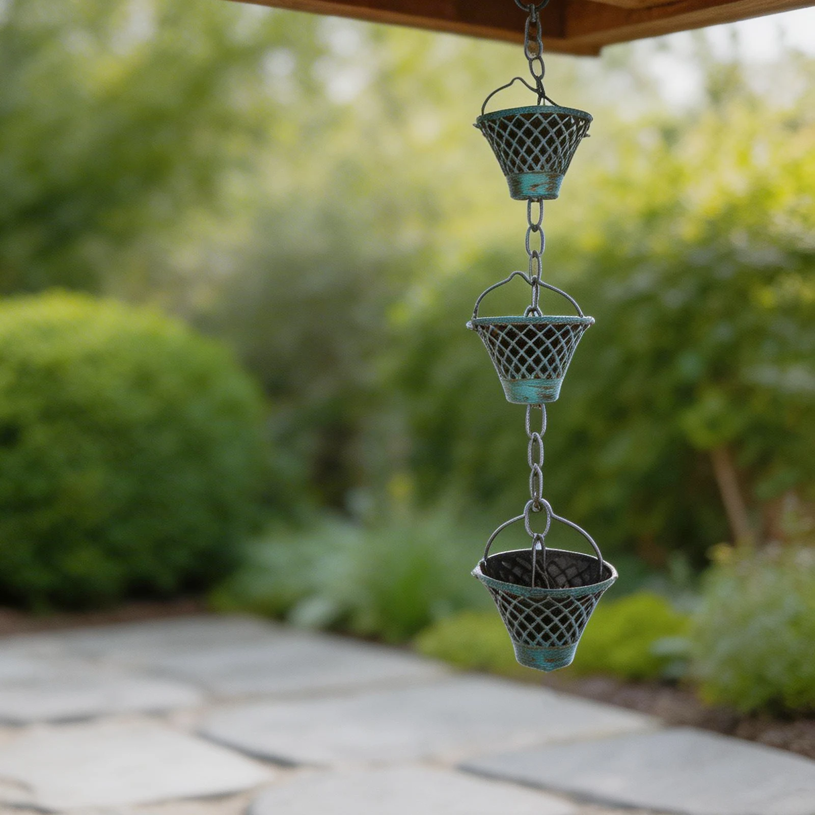 Garden Display Bronze,Blue Downspout Diverter Decorative Rain Chain Rain Chain Decorative Design Geometric Pattern