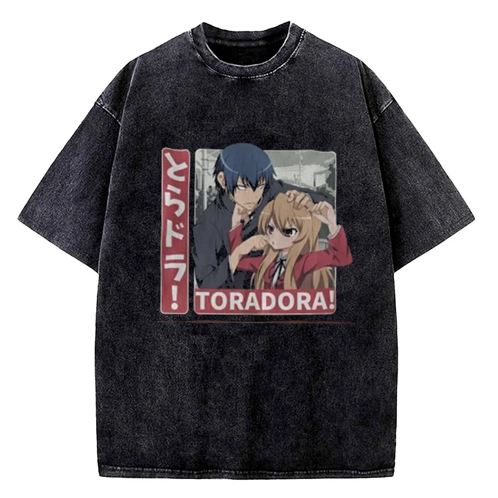 Toradora cotton Vintage Washed teen University Grunge 80s aesthetic Breathable t-shirt Classic Psychedelic anime Trendy hip hop