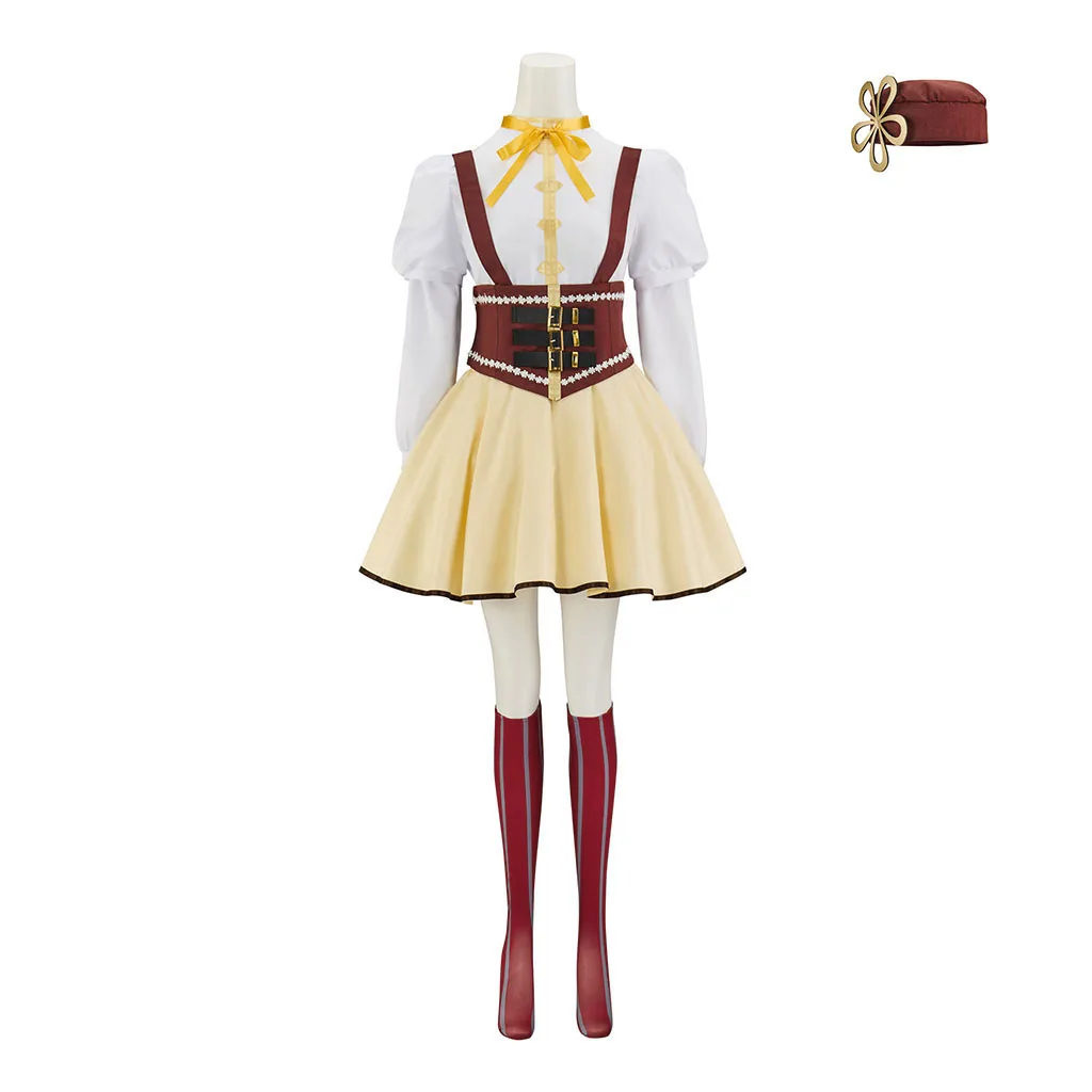 Anime Tomoe Mami Cosplay Costume Fighting Uniform Tomoe Mami Top Ruffled Skirts Stockings Full Set Halloween Disguise Outfits