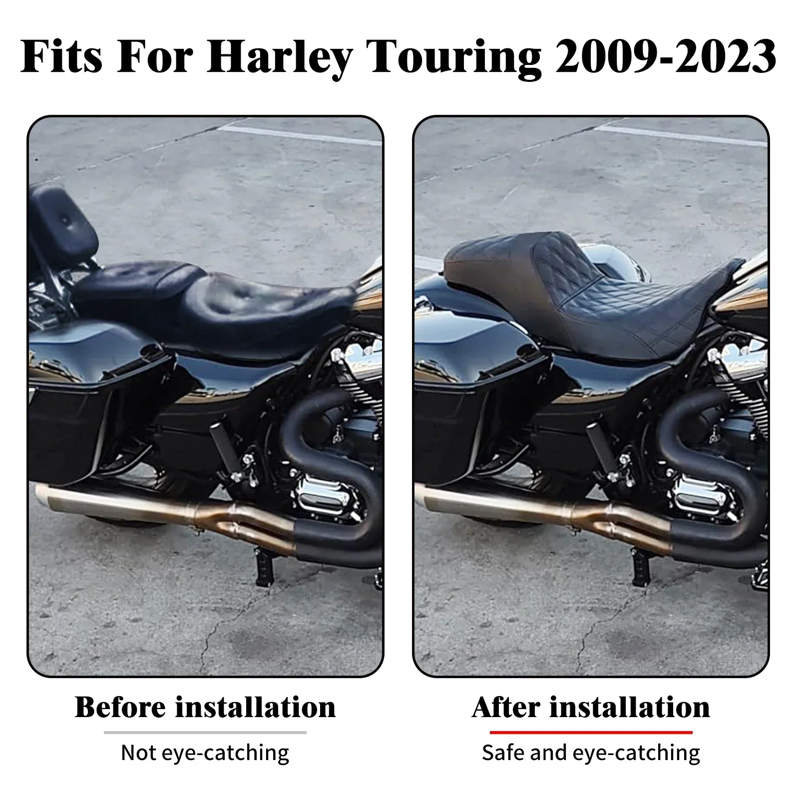 มอเตอร์ไซค์สองที่นั่งคนขับด้านหน้าเบาะรองหนังด้านหลังสำหรับ Harley Touring Road King Electra Street Glide FLRX 09-23