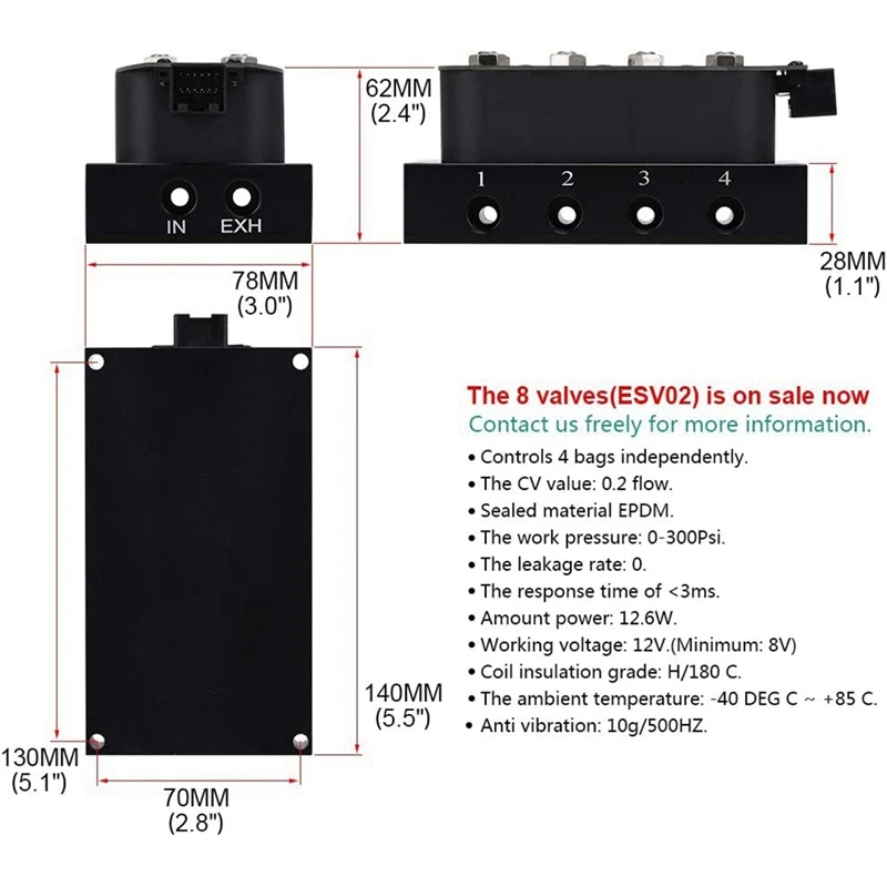 Super Sale Universal 1/4 1/8 Inch NPT 0-300 Psi 12V Control Air Bag Suspension 4 Corner Block Manifold Solenoid Valve for Car