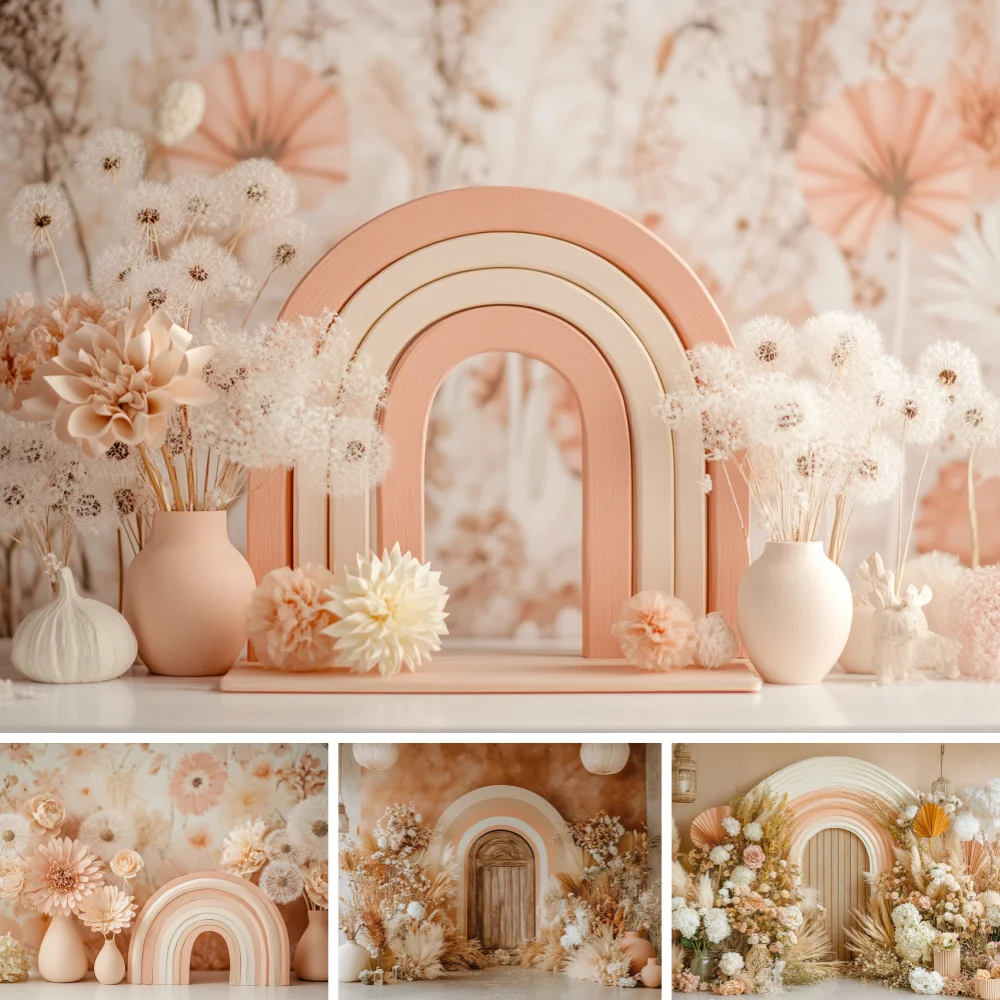 

White Boho Rainbow Decorative Arches Photography Background Decor Birthday Wedding Maternity Portrait Decor Studio Backdrop
