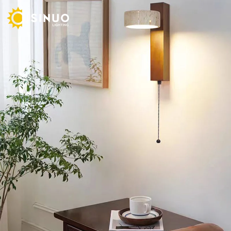 مصباح حائط خشبي على شكل كهف أصفر من حجر وابي سابي لغرفة النوم بجانب السرير والفندق والمقهى ومتجر ديكور منزلي عتيق #2