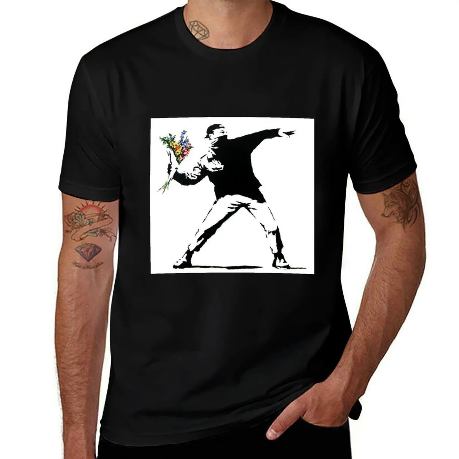 Flower Thrower - Banksy T-Shirt man t shirt cotton T-Shirt