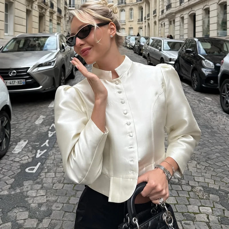 Autumn Satin Fashion Shirts Top For Women Patchwork Commute Solid Elegant Long Sleeve Cropped Cardigan Female Shirts Top 2026