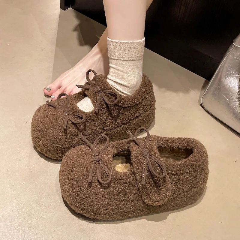 الشتاء مكتنزة أحذية لوفر النساء جديد صوف مبطن الدافئة النساء الانزلاق على أحذية مريحة الارتفاع زيادة الأحذية القطنية الإناث