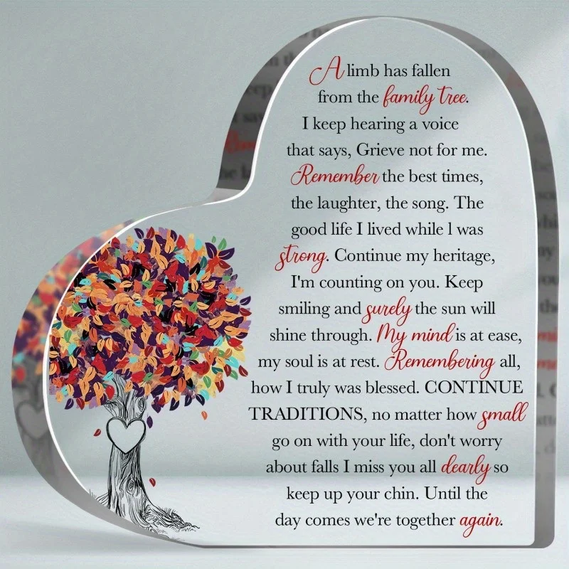 Color Tree Memorial Plaque - Heart Shaped Sympathy Gift with Warm Words