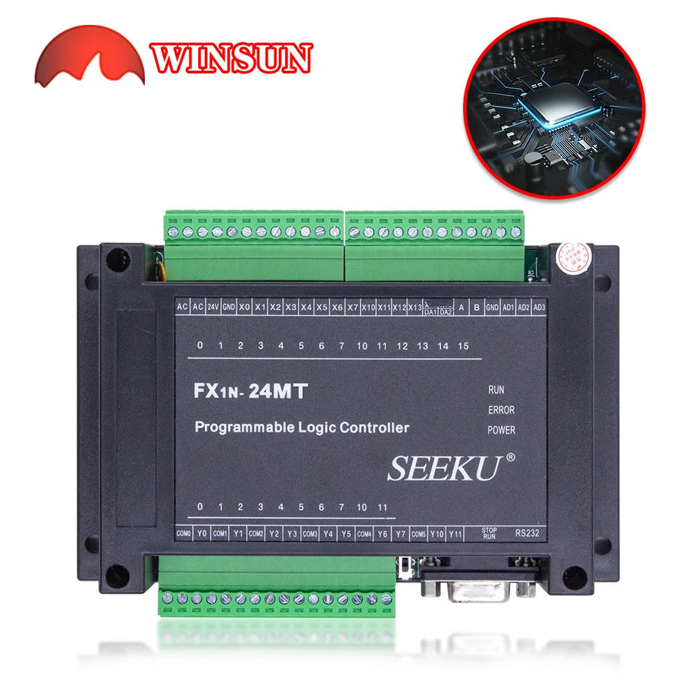 SeekU FX1N-24MT 24MR WS1N 24VDC or 220VAC PLC Industrial Automation Board Guide rail install Input 14 Output 10 real time Clock