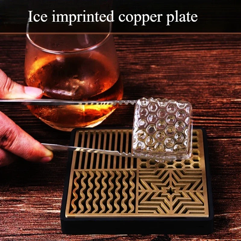 Ice Block Printing Mold Bar Bartender Cocktail Whiskey Ice Block Texture Pattern Pure Copper Art Ice Hot Plate