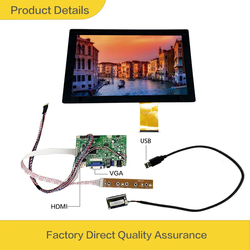 LESOWN 1280x800 IPS FHD 10.1 inch LCD Screen HDMI VGA  Interface LVDS Touch DC12V 1A Powered 1000:1 Display Panel Module