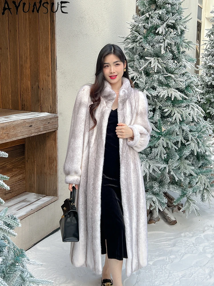 Ayunsue casaco de pele de vison natural mulher luxo 2025 novo inverno de alta qualidade casaco de pele real roupas femininas vison inteiro Шу onder Ж misce