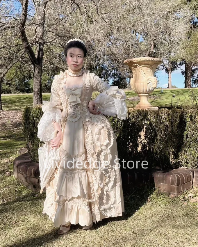 

Vintage Champagne Prom Dresses Rococo Elizabethan Costume French Court Queen Victorian Evening Gowns vestidos de graduación