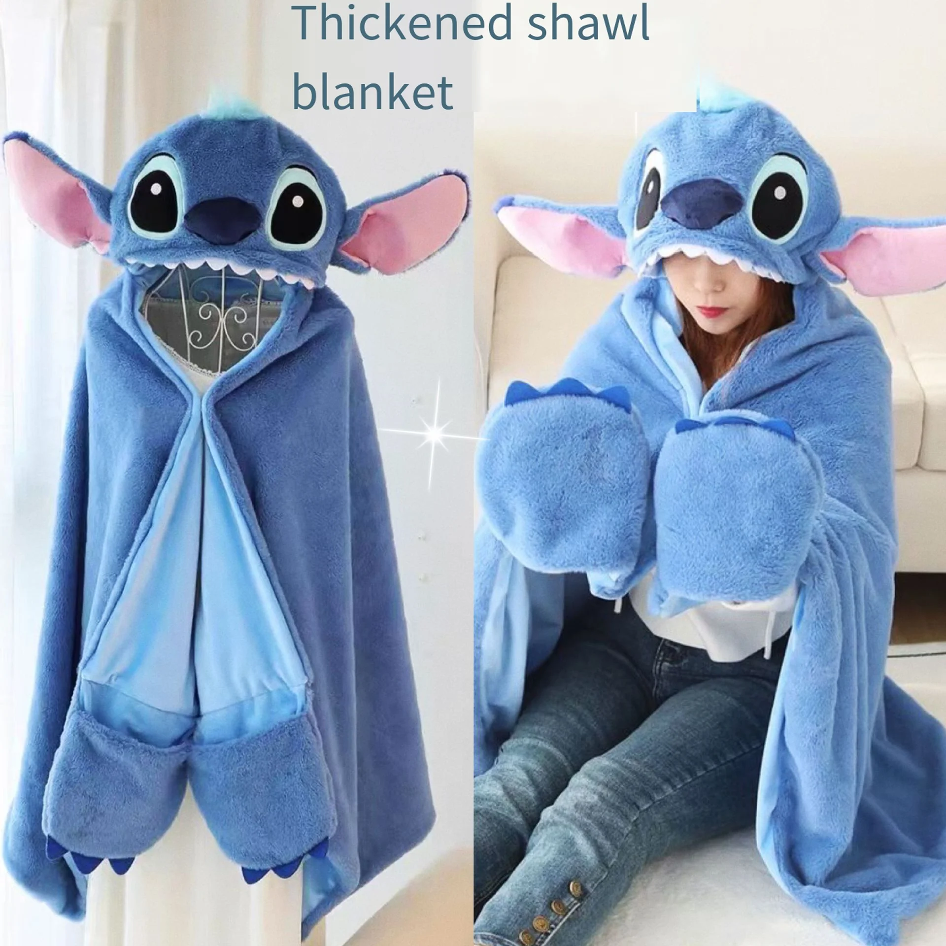 Cartoon Stitch Angel Peripheral Hooded Cape Student Cape Thickened Warm Nap Cape Office Air Conditioning Blanket Children\'s Gift