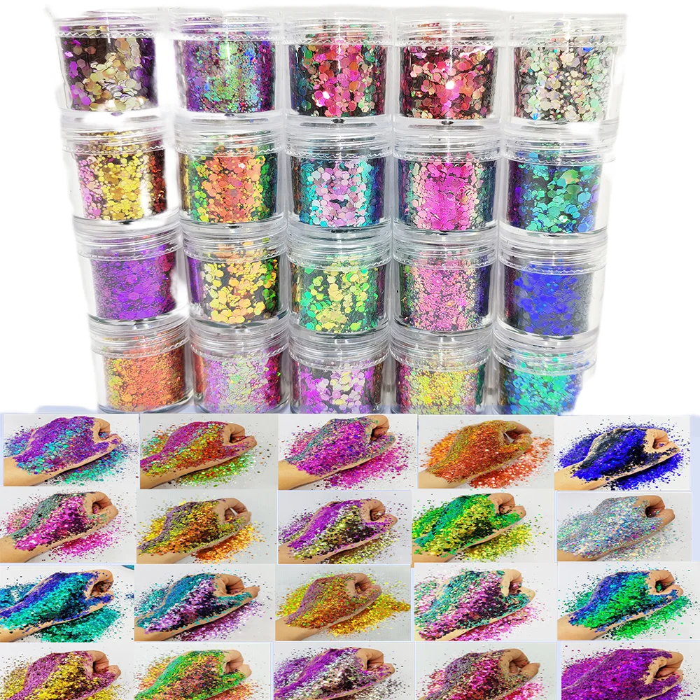 Chameleon 20 Colors Change Chunky Hexagon Shift Glitter Mix Flake Shape Sequins for DIY Nail Art,Face,Body,Slime,Tumbler