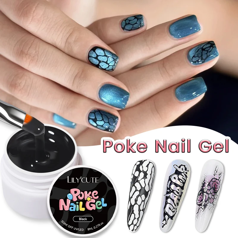 

LILYCUTE 8ml White Black Nail Poke Nail Art Glue Bubble Ocean Wave Pattern Hollow Painting Art Gel Sculpting Soak Off Varnish