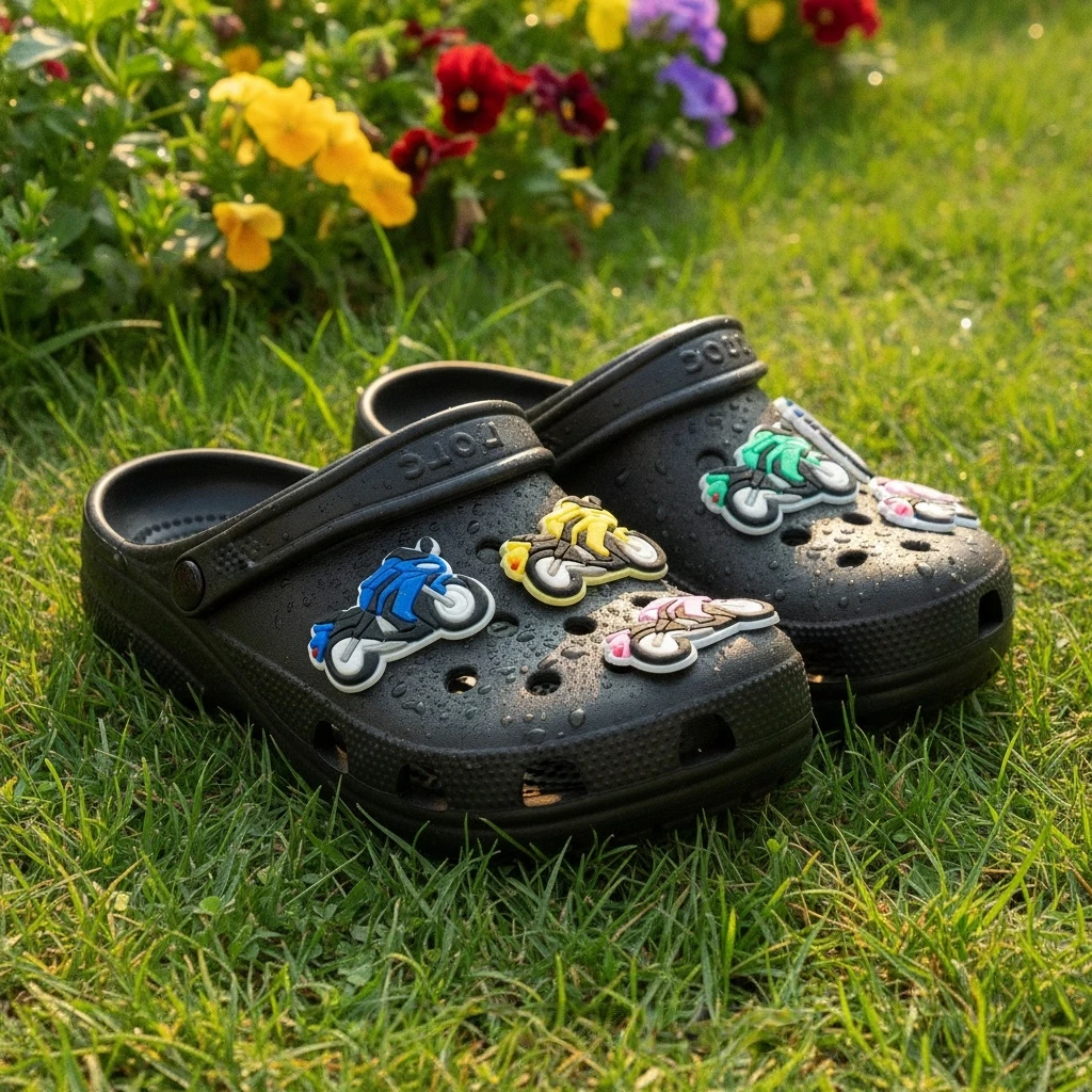 10-Pack Motorcycle Shoe Charms - Colorful Cartoon PVC Decor for Crocs, Sneakers & Sandals - Fun Birthday & Holiday Party Gifts