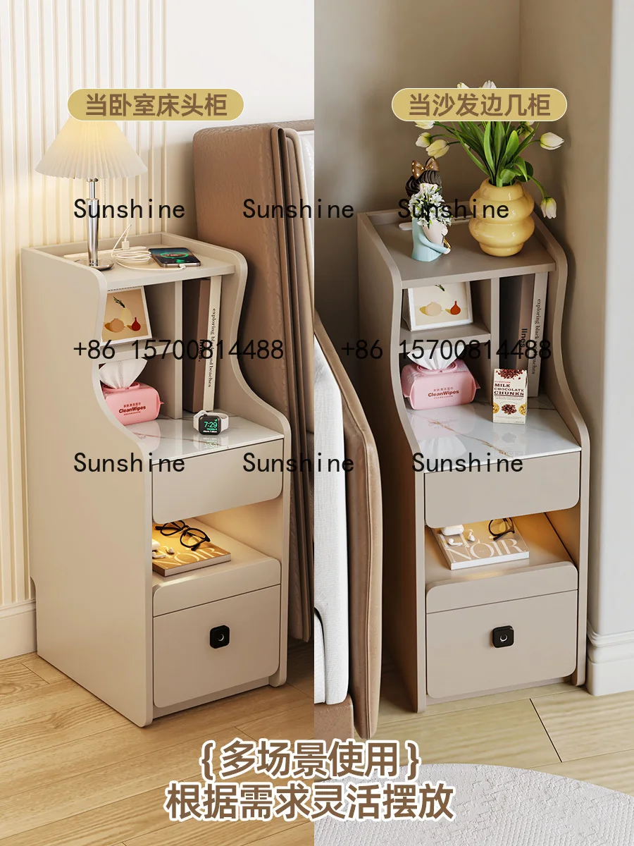 Modern simple bedside table rack integrated small apartment with fingerprint lock bedside extremely narrow side cabinet