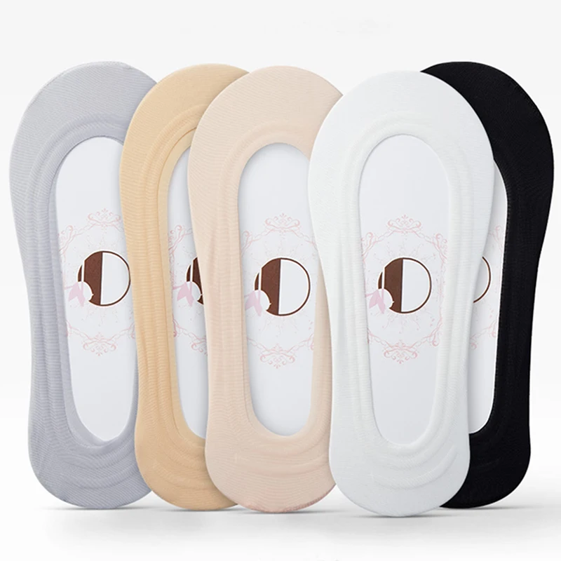 실리콘 미끄럼 방지 보이지 않는 노쇼 양말, 여름 초박형 통기성 양말 슬리퍼, 아이스 실크 로우 컷 보트 양말, 5 쌍