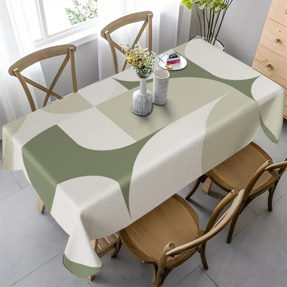 Single-sided printed elegant green and white modern geometric tablecloth. Available in various sizes.
