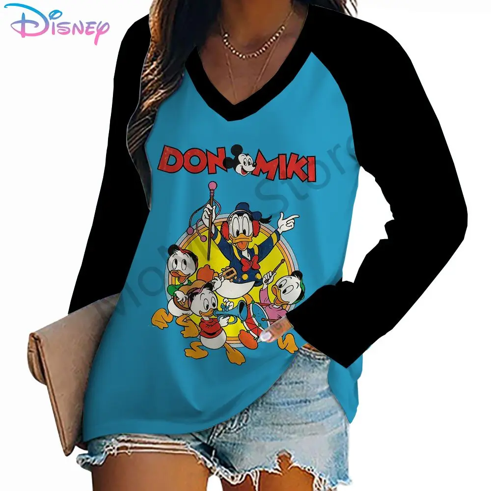 Autumn Disney Donald Duck Women\'s Long Sleeve T-Shirt Kawaii Lovely 2024 Youthful Woman Clothes High Quality Y2k S-3XL New Tops