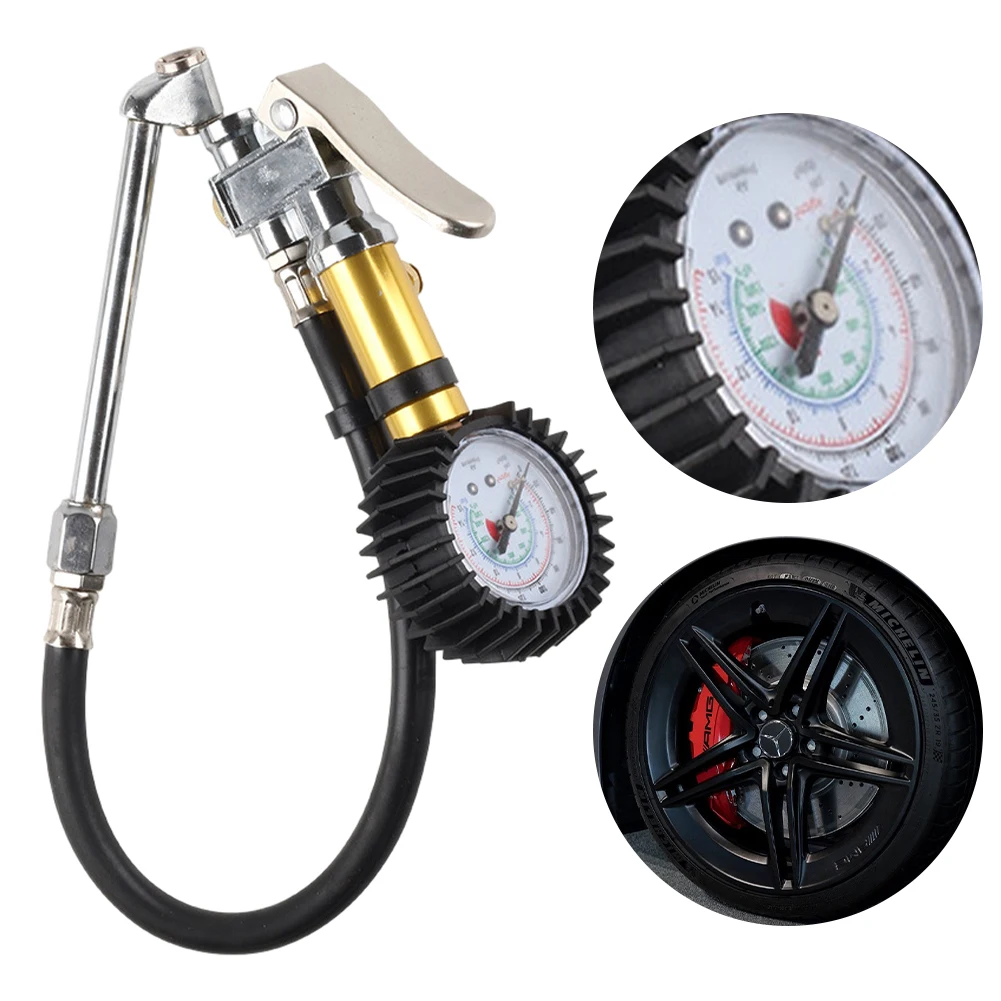 0-220 Psi Tire Inflator  Car Tire Pressure Gauge Air Chuck Compressor Accessories with Rubber Hose Auto SUV Inflator Pump