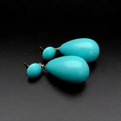 Y.YING Turquoise Color Mother Of Pearl Long Drop Stud Earrings Gold Plated Jewelry For Women
