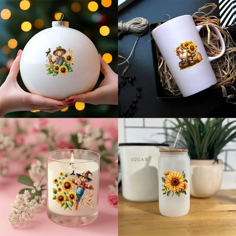 

8pcs Sunflowers Watercolor UV DTF Cup Stickers, Waterproof Sticker Pack for Decorating Mugs, Cups,DIY Home Decoration