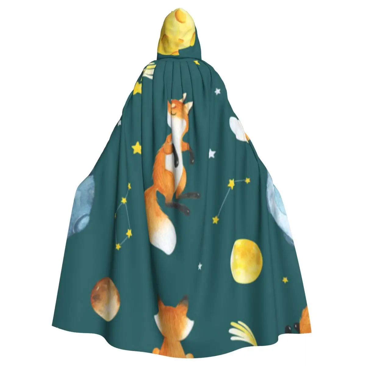 Unisex Witch Party Reversible Hooded Adult Vampires Cape Cloak Planets Foxes Stars And Meteorites