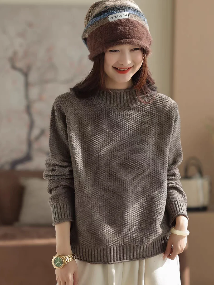 Thiened f-سترة ذات ياقة عالية المرأة محبوك طويل Sve عادية Sle غزل القطن مزدوجة حبلا الخريف الشتاء سترة #2