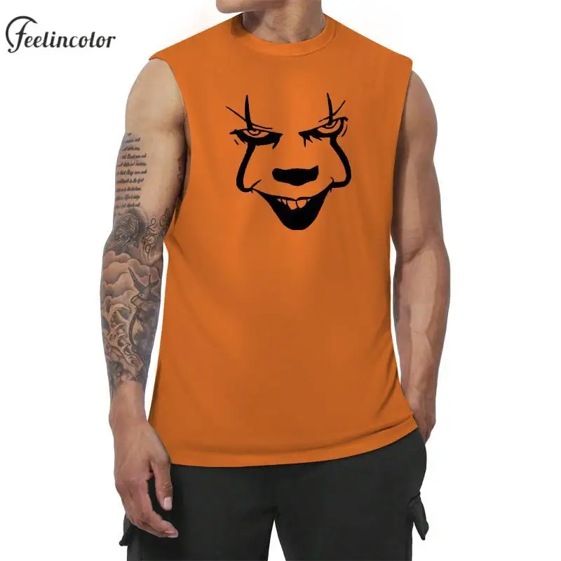 Tear The Grimace Men Vest Halloween Orange Printed Tank Tops Round Neck Gym Sleeveless Shirt Summer Casual Male Clothing