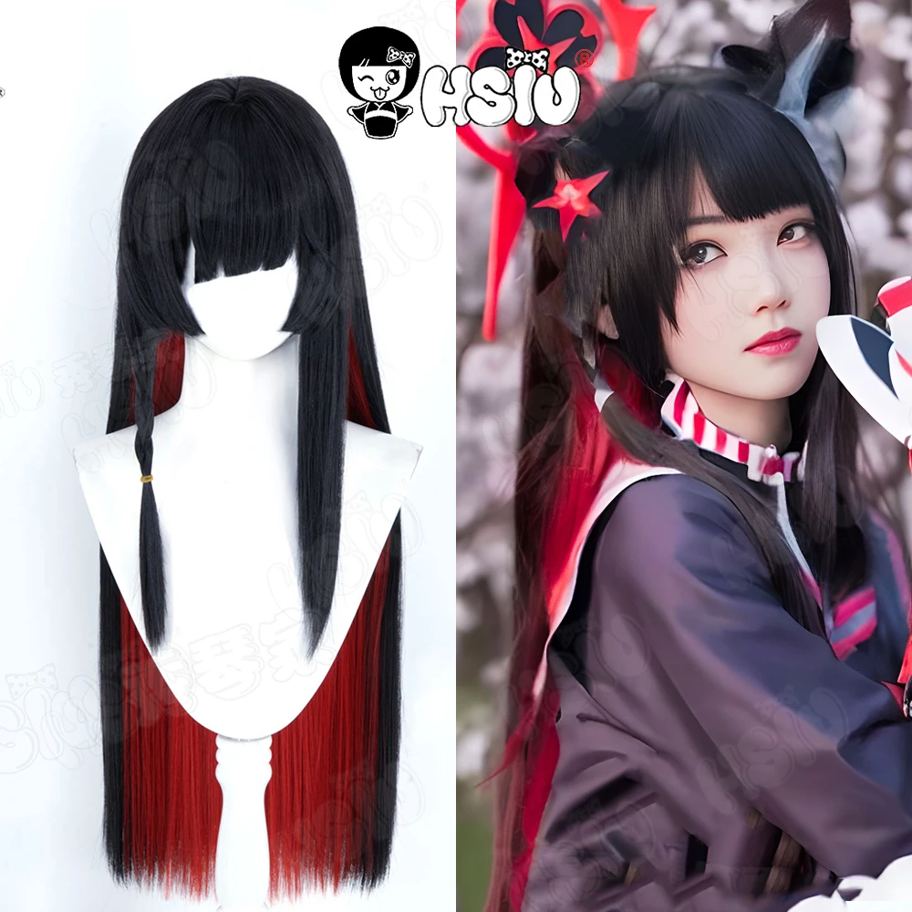 Kosaka Wakamo Cosplay Wig HSIU 85CM long black red hair Synthetic Wig+Wig cap Playing Party Wig Game Blue Archive Cosplay Wig