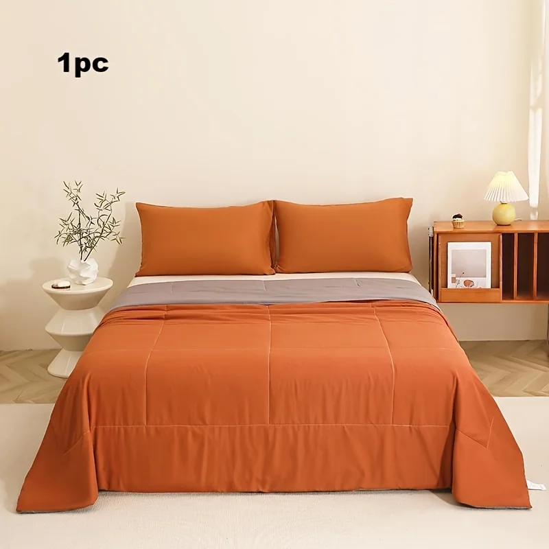 1PC Solid Color Contrasting Gray Summer Quilt Soft Skin-Friendly Lightweight Cool Machine Washable Core for Home Dormitories Sin