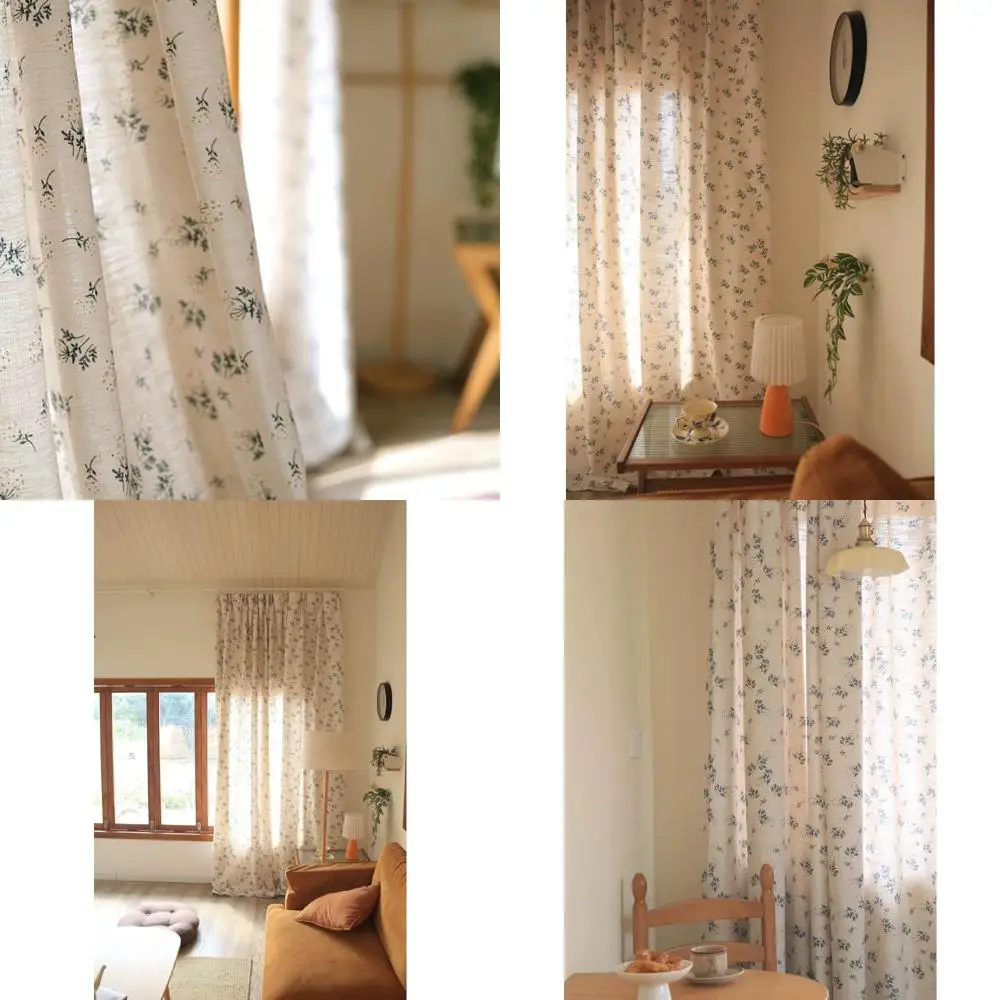 Tende plissettate in lino verde salvia 63 per soggiorno - 60 % oscuranti, stile floreale da giardino con nucleo in cottage