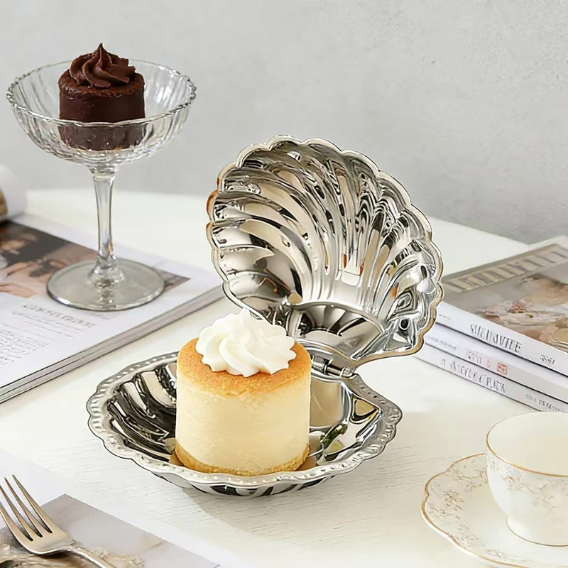 

LMM stainless steel shell plate light luxury dessert plate cake dessert plate fruit